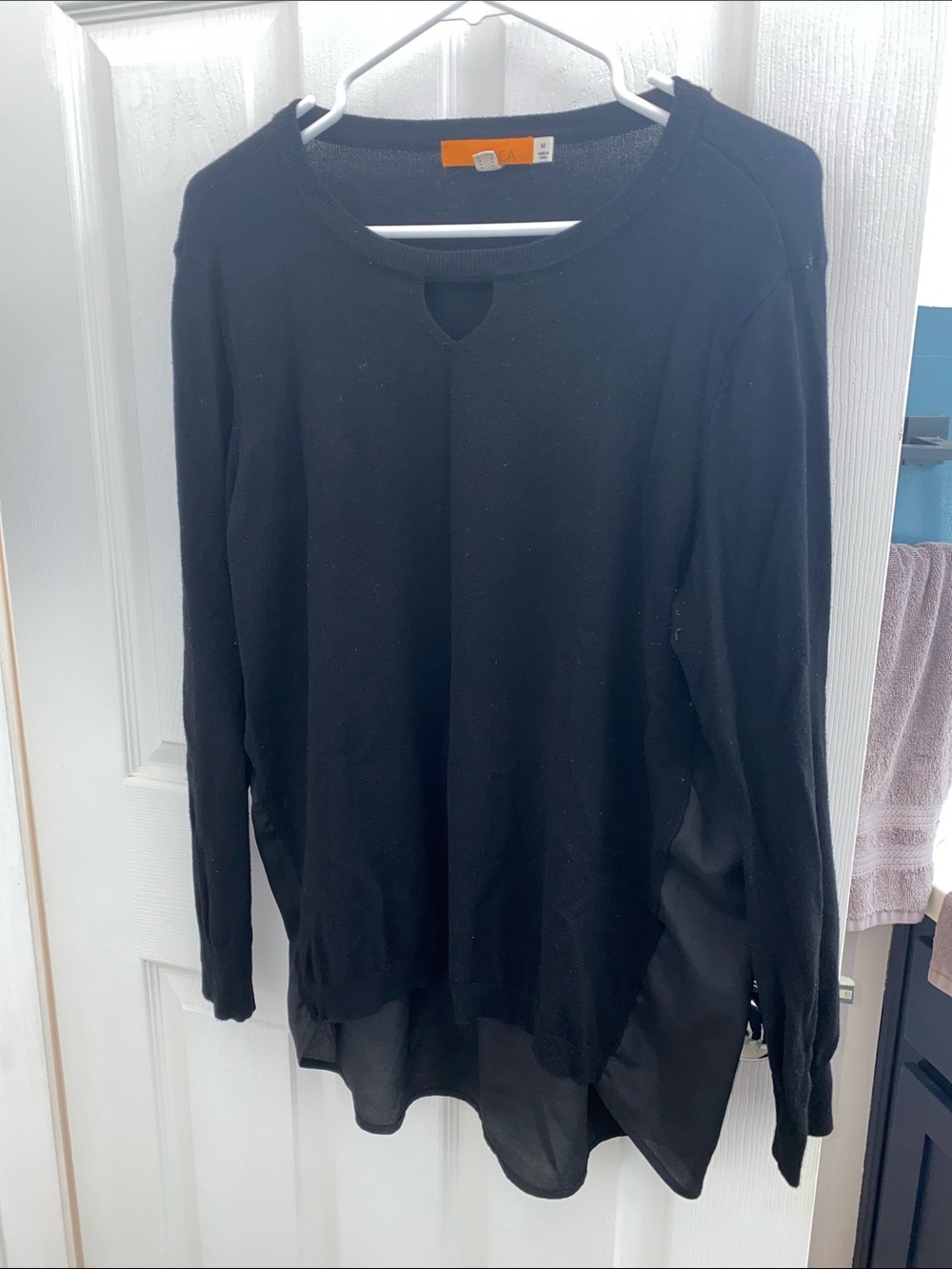 One A Black Long Sleeve Blouse with Sheer Hem